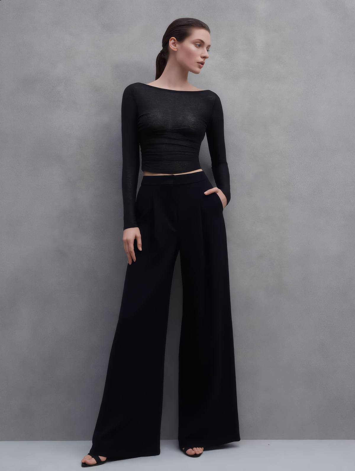 Straight Neck Sheer Panel Jersey Top