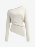Wool-Blend Asymmetrical Neck Knit Top