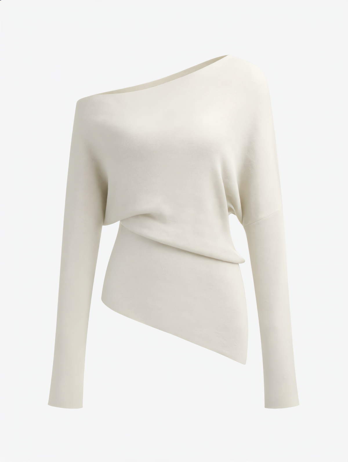 Wool-Blend Asymmetrical Neck Knit Top