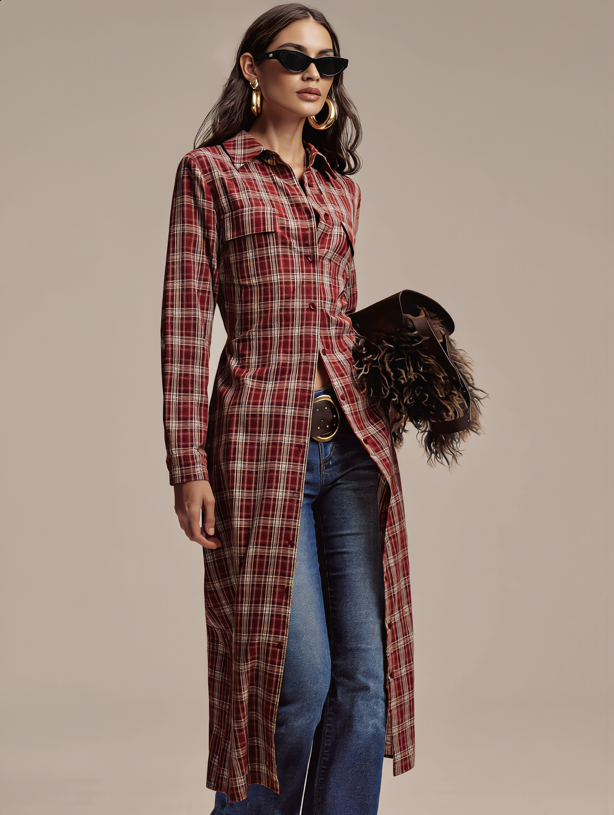 Plaid Button Front Shirt Dress