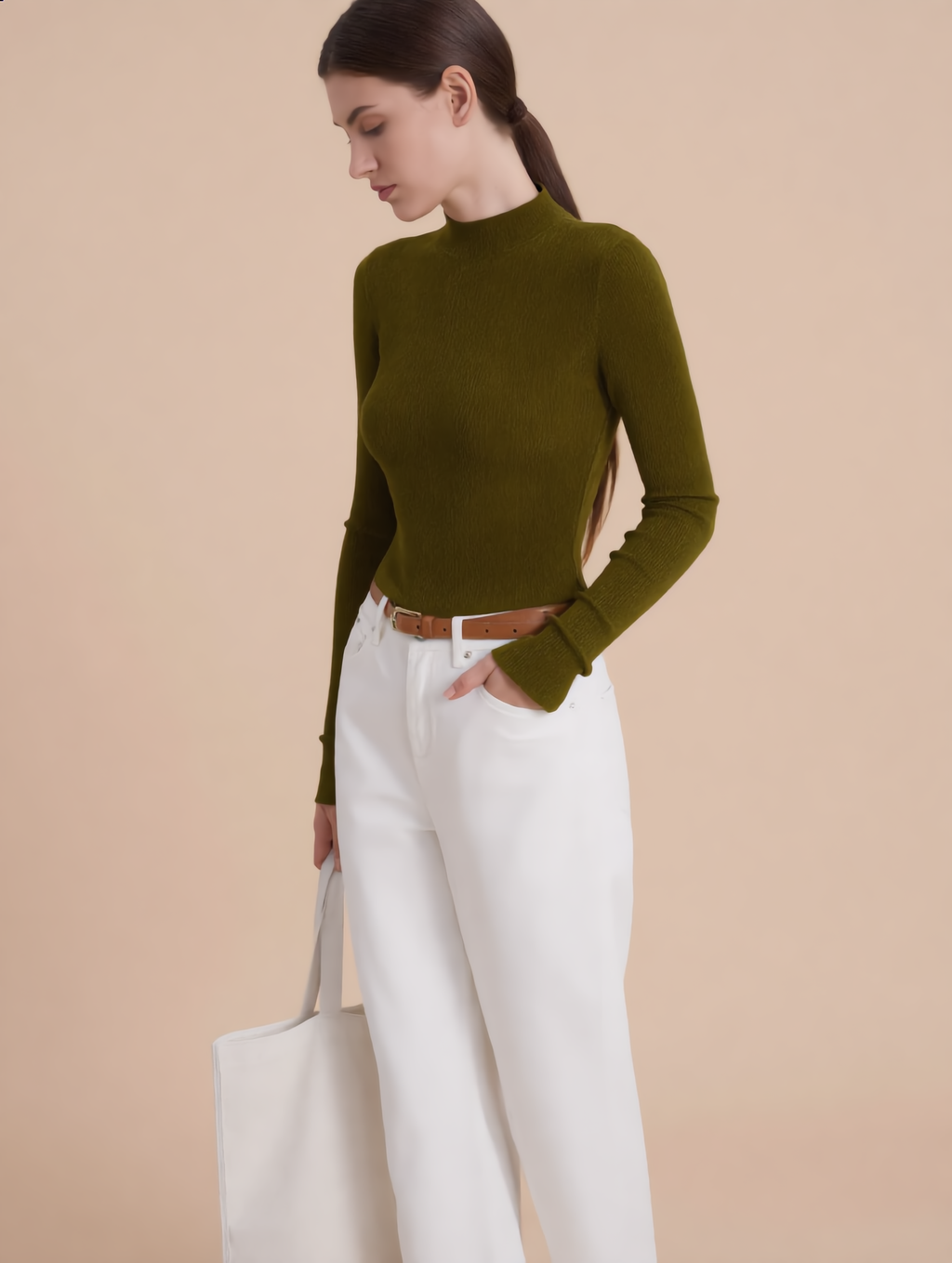 Mock Neck Wool-Blend Knit Top