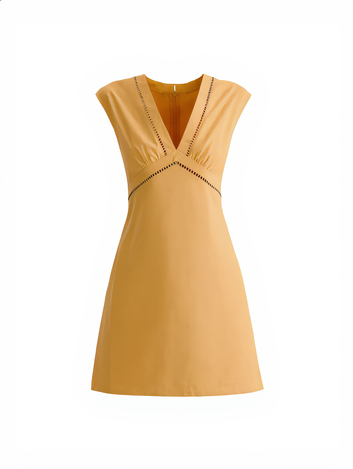 Linen Blend Eyelet Trim Sleeveless Mini Dress