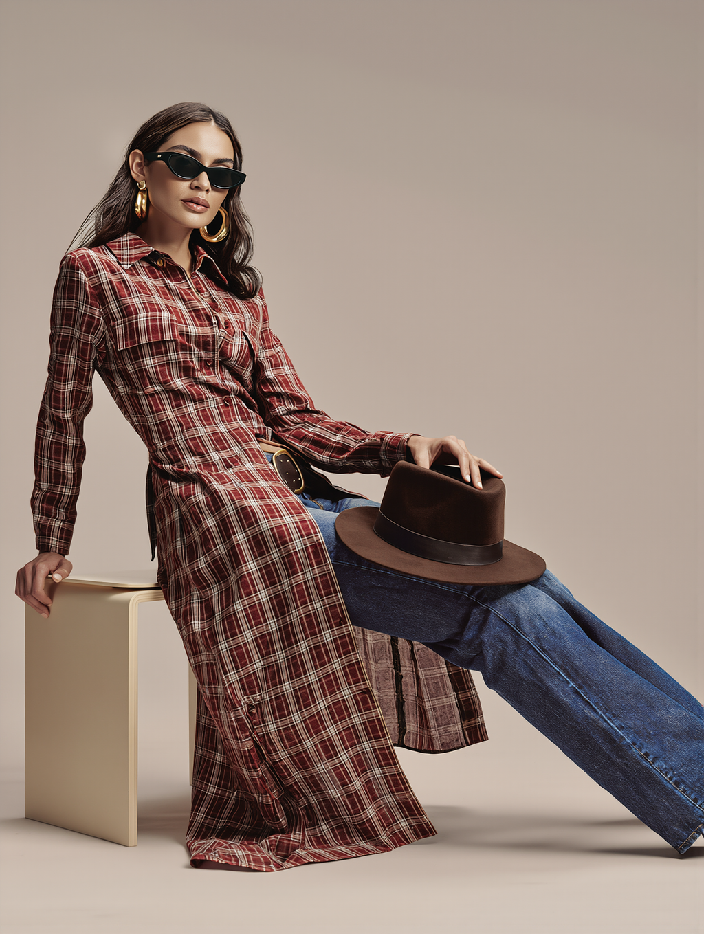 Plaid Button Front Shirt Dress