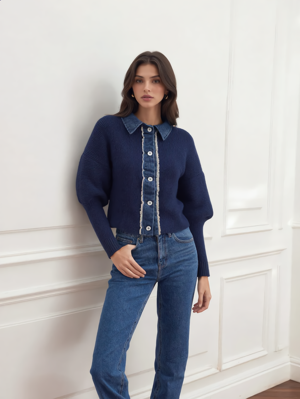 Panel Breasted Stretch Lapel Knit Top