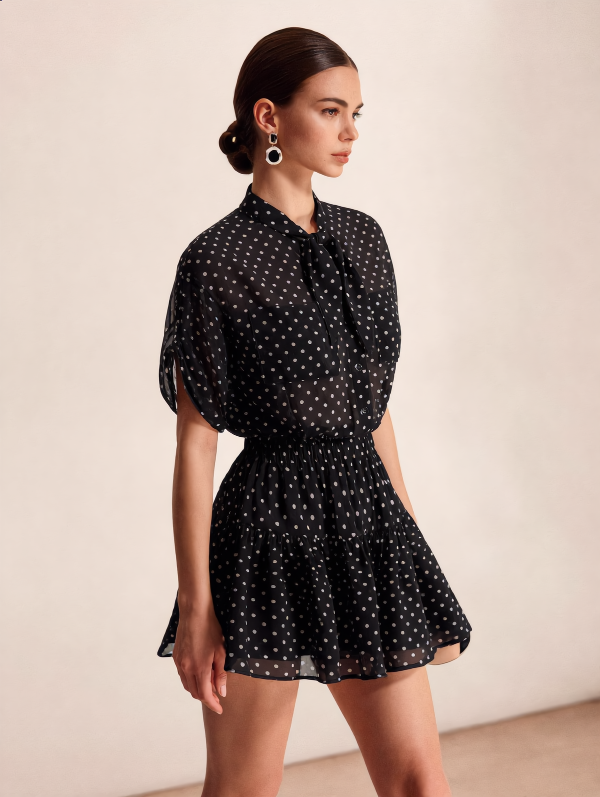 Polka Dot Sheer Shirt & Mini Skirt Set