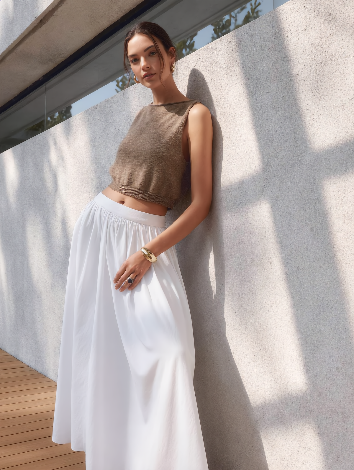 Cotton Pleated Maxi Skirt