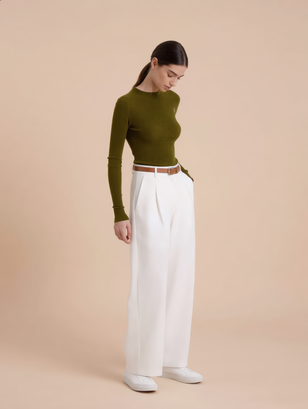 Mock Neck Wool-Blend Knit Top