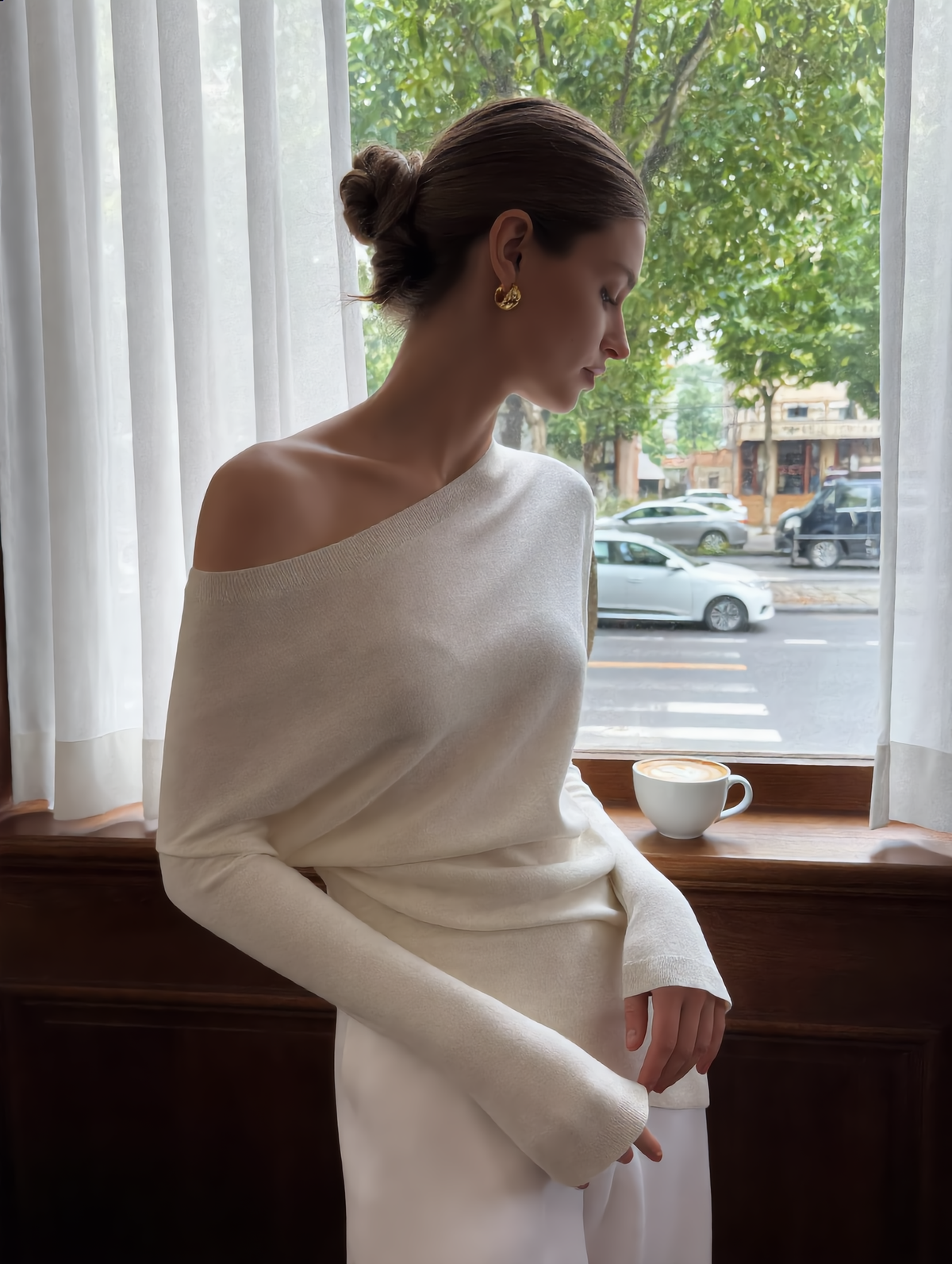 Wool-Blend Asymmetrical Neck Knit Top