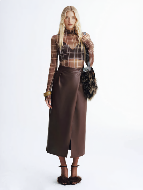 Plaid Mesh Turtleneck Blouse