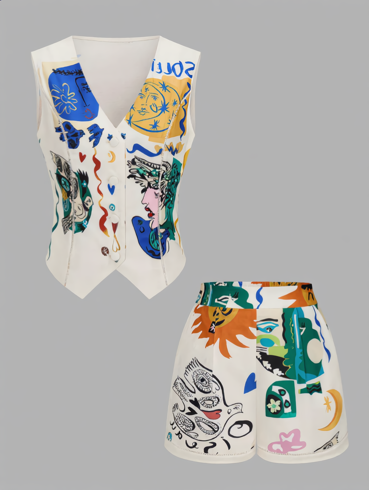 Abstract Art Print Vest & Shorts Set