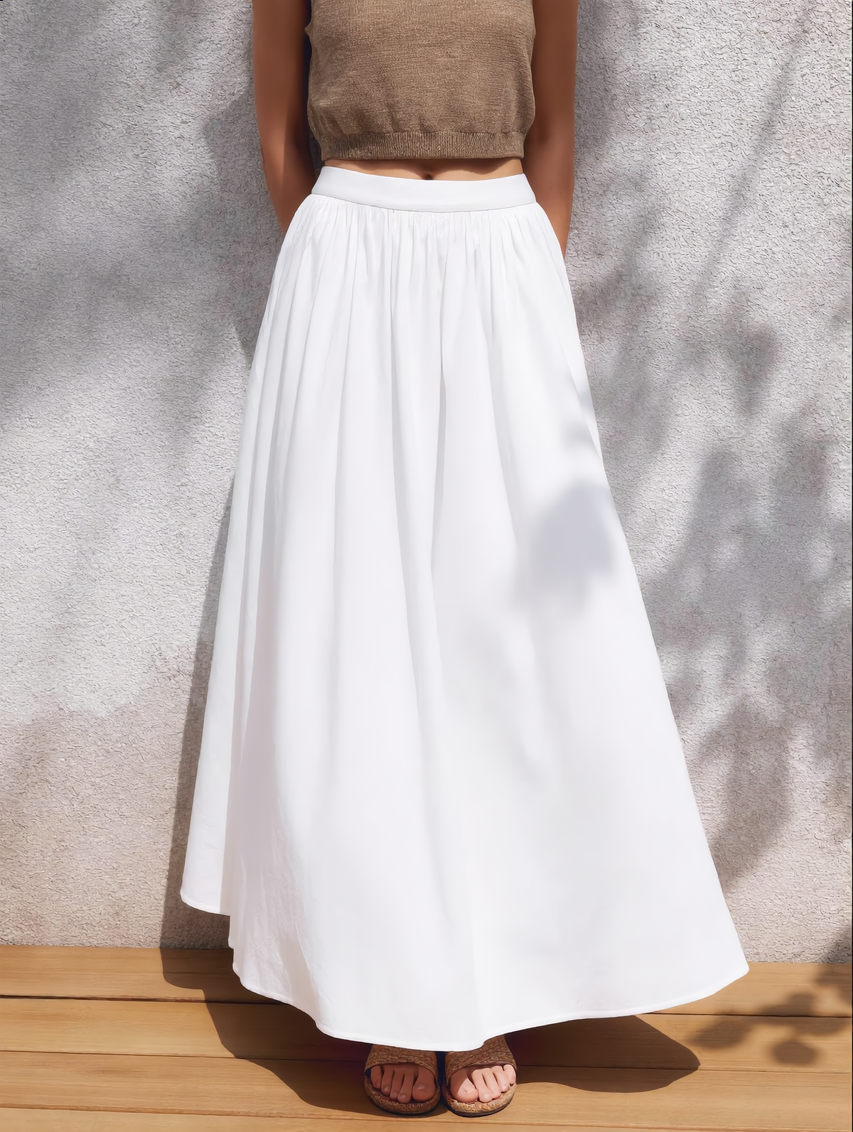 Cotton Pleated Maxi Skirt