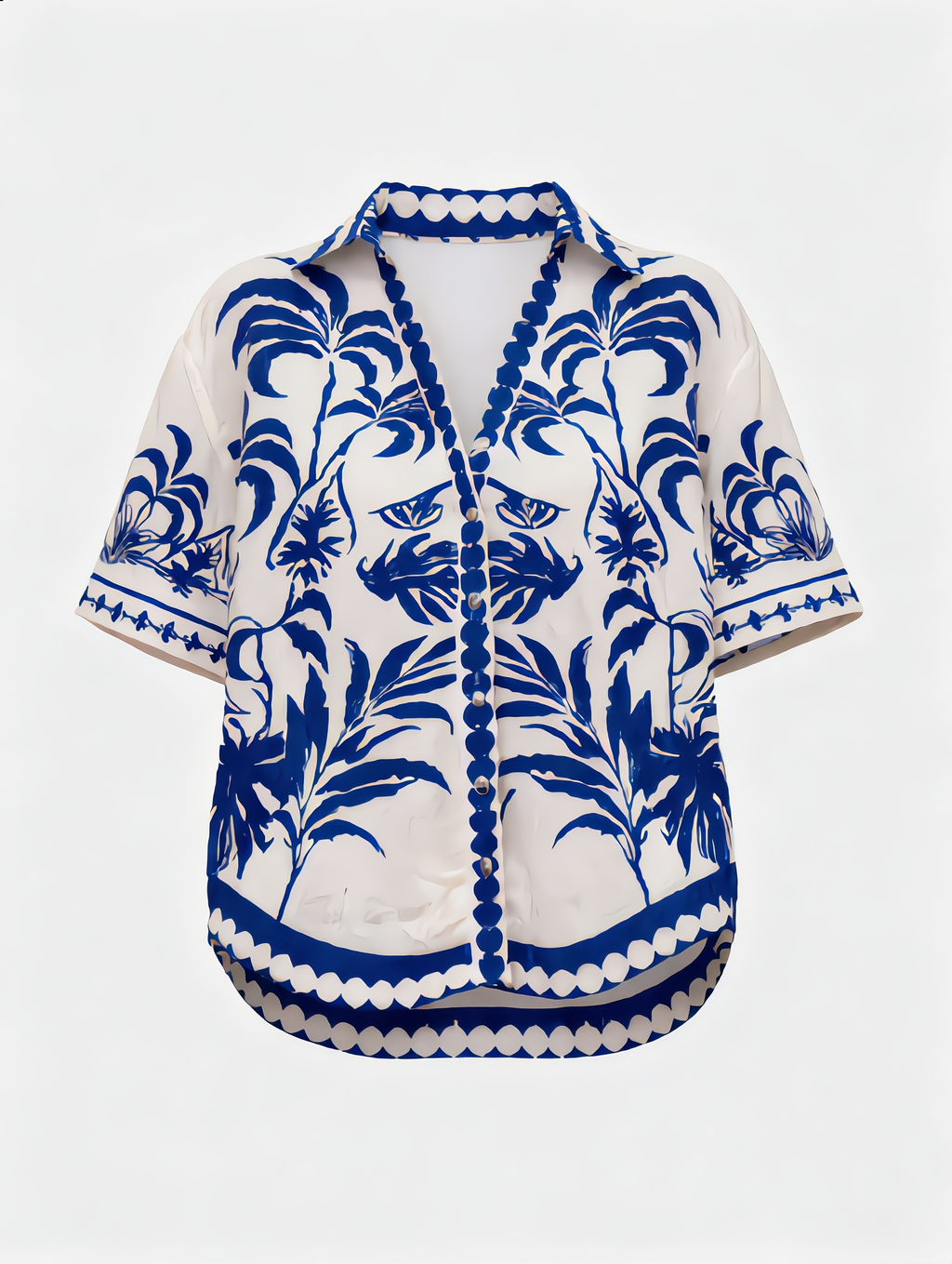 Palm Tree Print Shirt & Drawstring Shorts Set
