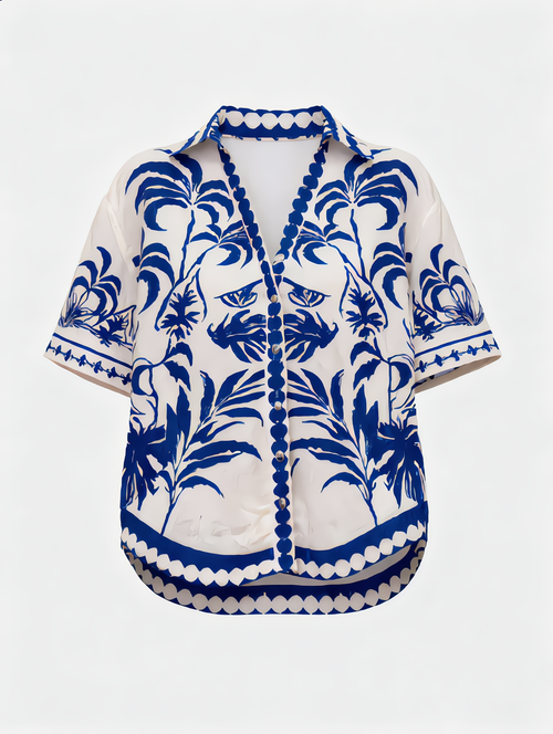 Palm Tree Print Shirt & Drawstring Shorts Set
