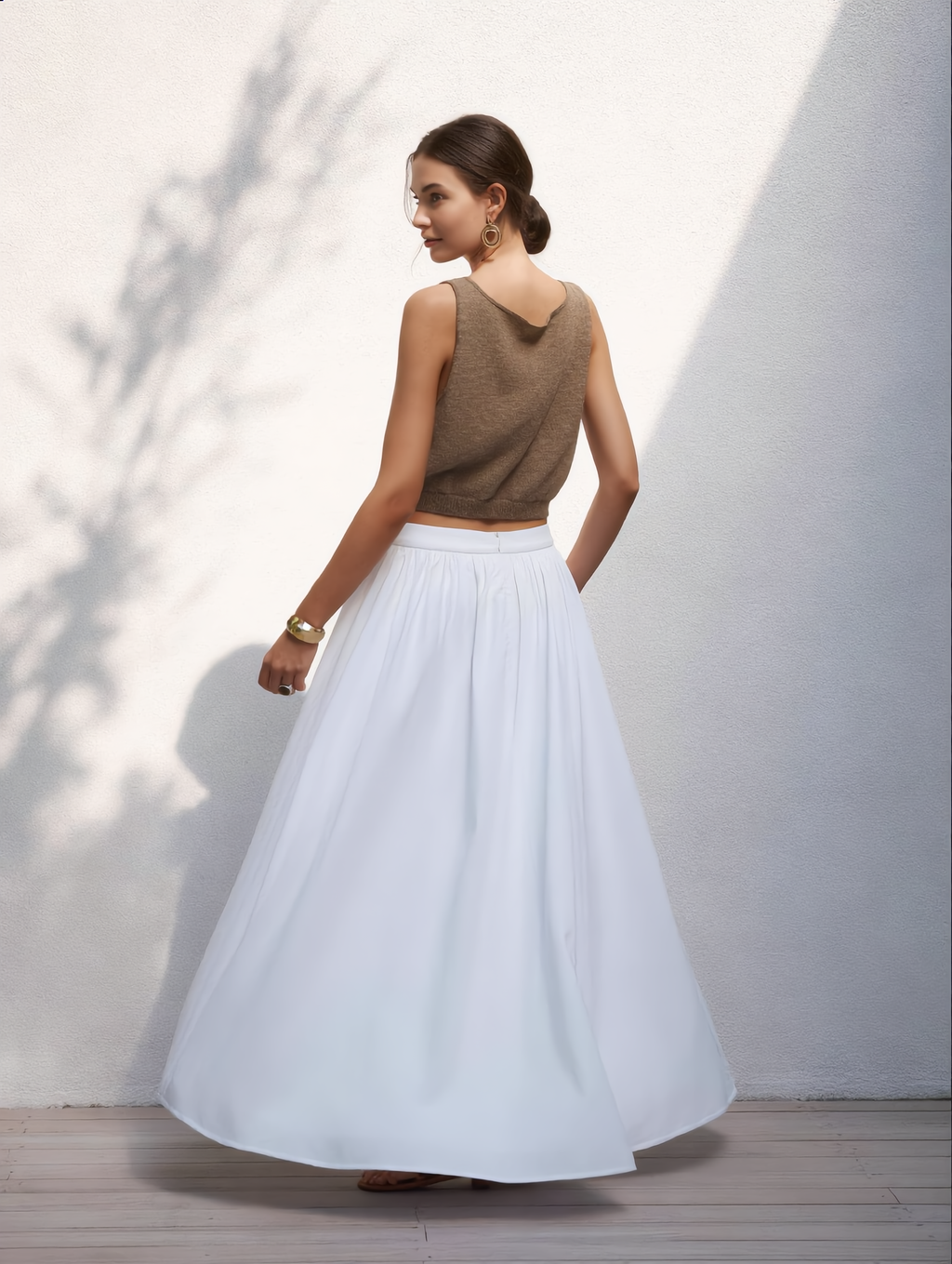 Cotton Pleated Maxi Skirt