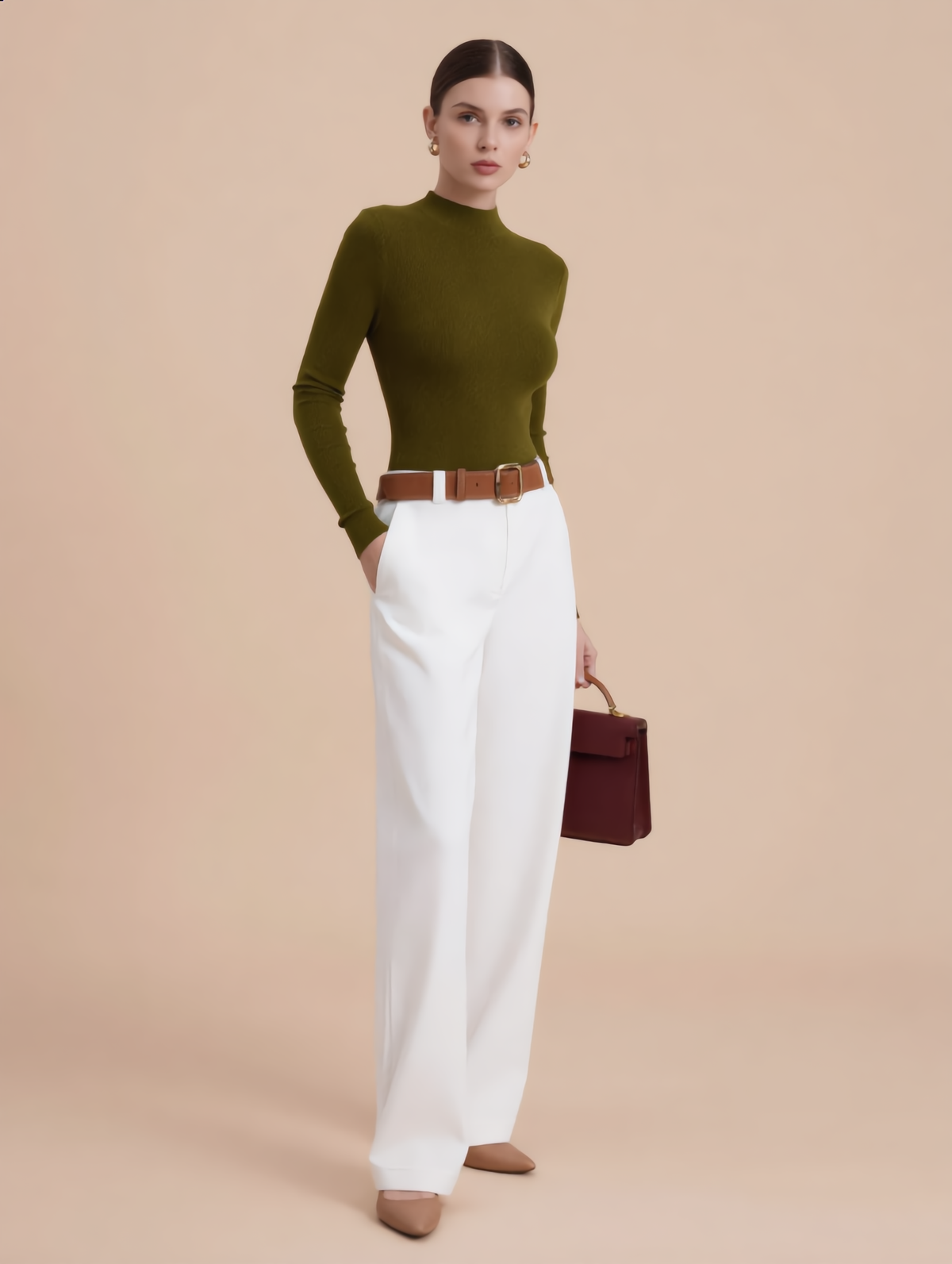 Mock Neck Wool-Blend Knit Top